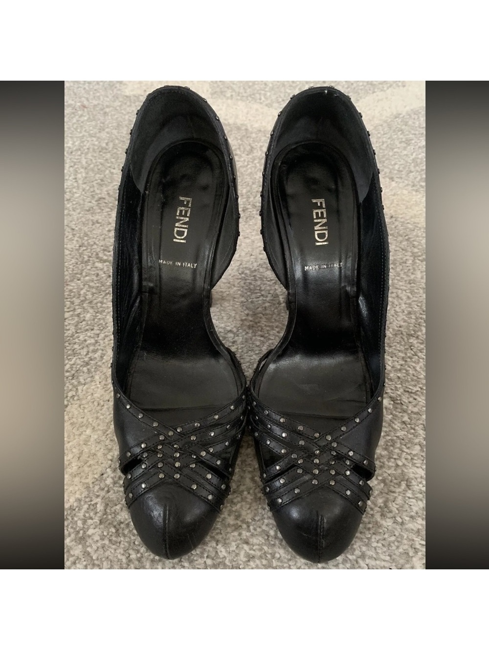 Fendi Black Leather Studded High Heel Pumps Made in Italy
